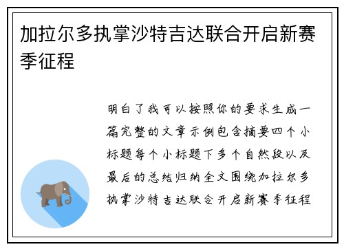 加拉尔多执掌沙特吉达联合开启新赛季征程 加拉尔多执掌沙特吉达联合开启新赛季征程